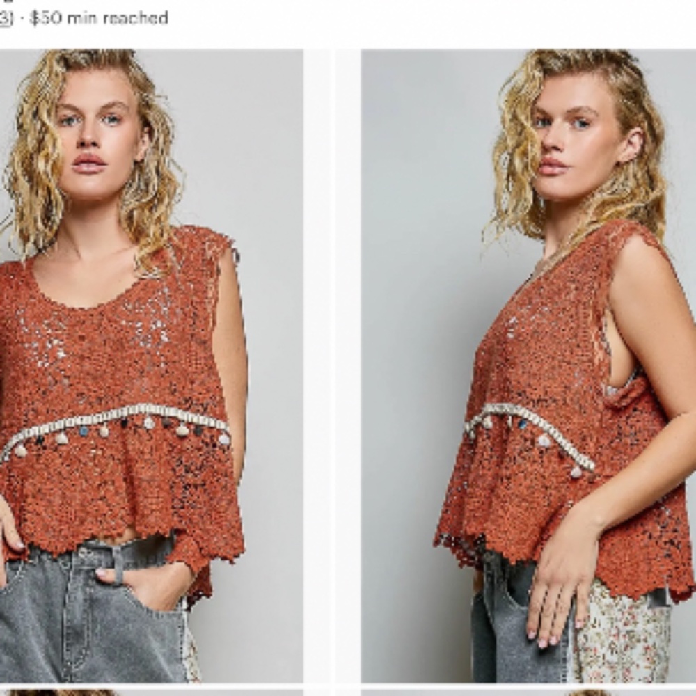 POL Crochet Tank Top in Rust Orange with White Trim